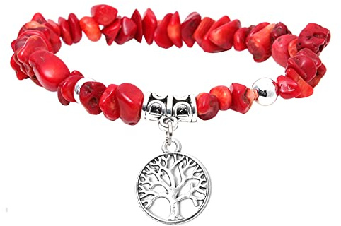 MILAKOO Bracelet Pierres Précieuses Agate Rouge Femme Bracelet Arbre de Vie Femme Bracelet 7 Chakras Pierres de Guérison