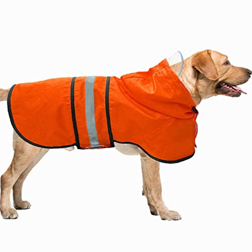 Dadanfly Hunde-Regenmantel, wasserdicht, reflektierend, leicht, atmungsaktiv, mit Kapuze und verstellbarem Bauchgurt und Leinenloch für kleine, mittelgroße und große Hunde (groß)