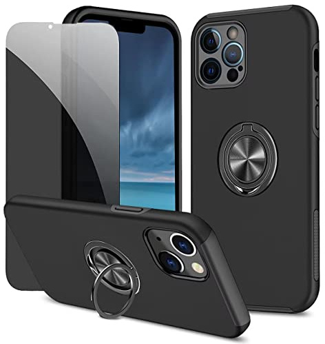 Dechyi Anti-Spähen hülle für iPhone 13 Pro Max Schwarz Handyhülle mit Sichtschutz aus gehärtetem Glas Displayschutzfolie mit Ringhalterung stoßfest, Kratzfest PC-Silikon strapazierfähig Schutzhülle