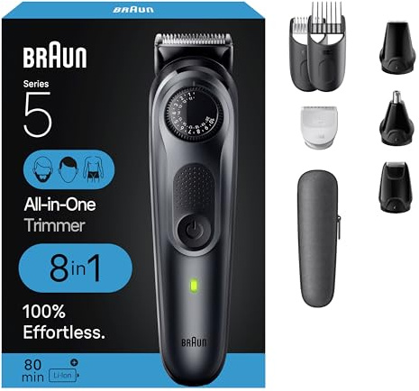 Braun All-in-One Style Kit Series 5 5471, 8-in-1 Trimmer for Men with Beard Trimmer, Body Trimmer for Manscaping, Hair Clippers & More, Ultra-Sharp Blade, 40 Length Settings, Waterproof