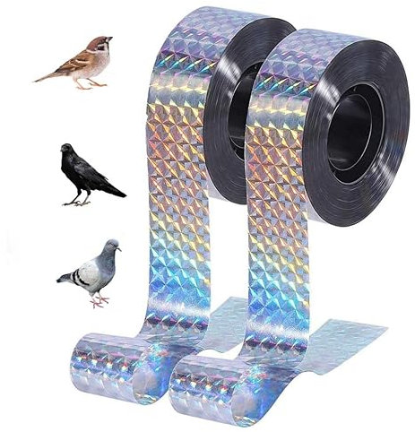 Reflektierendes Vogelabwehr Band, FainFun 2er-Pack 2.4cm*80m Vogel Bänder, Specht Abwehr für Fassade am Haus, Vogelschreck Balkon, Against Pigeons (1, SH)