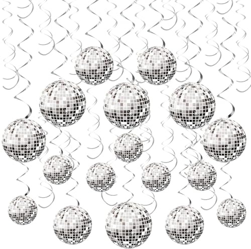 60Pieces Disco Party Decorations 70s Disco Ball Hanging Swirls Disco Party Banner Streamers Hanging Decorations for Retro Disco Garland Party 1970s Birthday Party Hippie Cutouts Favors Supplies