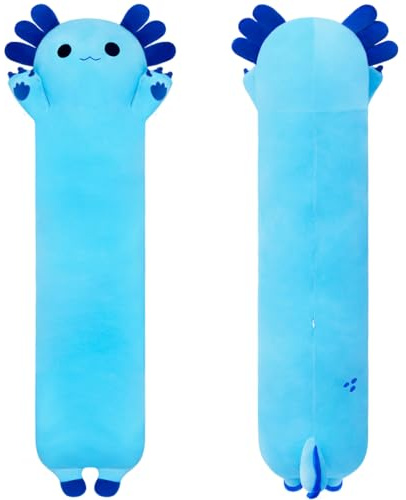 Yeqivo Long coussin peluche Axolotl Kuscheltier - Mignon coussin de sommeil doux coussin câlin - Cadeau pour enfants petite amie (70 cm, bleu)
