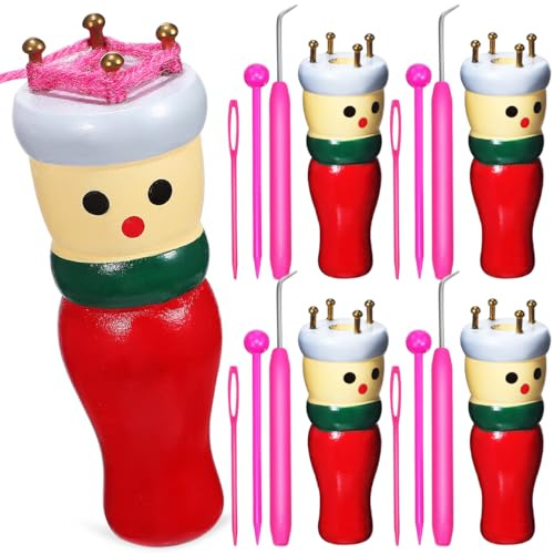 VILLCASE 4 Pack French Knitting Doll Set, Wooden French Knitting Dolly Set with Knit Tools and Accessories, Knitting Starter Kit for Beginners to Learn to Make Cushions Scarves Headbands Hats Socks