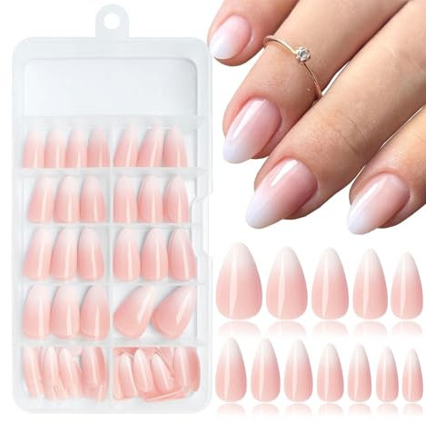 Goiern 120 Stück Mandelnägel - Ombre Nude, kurze künstliche Nägel zum Aufdrücken mit glänzenden Nagelspitzen
