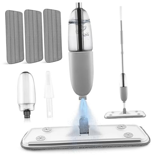 KOMBIUDA Spray per Pavimenti in Microfibra Bagnato e Asciutto con Serbatoio Ampio e Testa Rotante, Set con 3 Panni Sostituibili per Pulizia Ceramica, Parquet e Laminato, Strumento