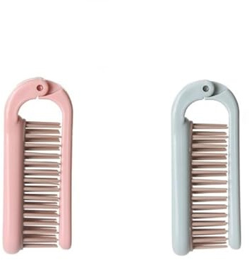 Duehut 2-in-1 Folding Comb Brush Combo, Anti-Static Double Headed Combs (Pink, Blue)