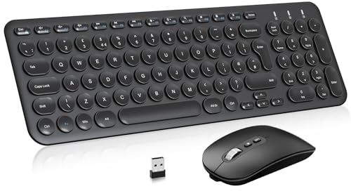 Rechargeable Wireless Keyboard Mouse, PINKCAT Ultra Thin USB Keyboard Quiet Mouse Set, Ergonomic QWERTY UK Layout Computer Keyboard for Windows PC Laptop Desktop - Black