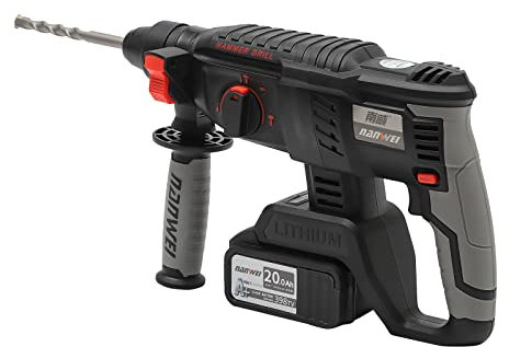 czyuRachel Akku-Bohrhammer, Elektrischer Bohrhammer Hammerbohrer Multifunktionales Werkzeug Sds-Plus 1200w, 2 Joule Schlagenergie, 5 Bohrer, Mit Ladegerät Und Batterie