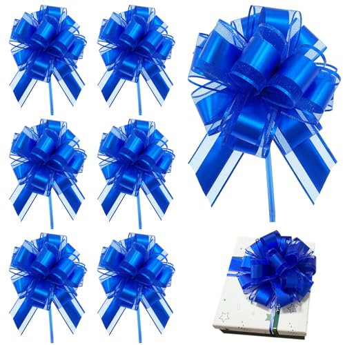 Yoolhamy Große Schleifen zum Verpacken von Geschenken, 8 Stück, 15,2 cm, Blaue Schleifen, Geschenkpapier für Körbe, Hochzeit, Valentinstag, Weihnachten, Geburtstag, Dekoration, Ziehschleife