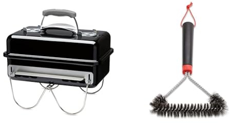 Weber Barbecue à Charbon Portable Go-Anywhere - Barbecue de Camping sur Table, Couvercle et Vasque & 12 Three-Sided Grill Brush