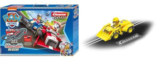Carrera GO!!! Paw Patrol - Ready Race Rescue Rennbahn-Set I Rennbahnen und lizensierte Slotcars | bis zu 2 Spieler | Für Jungs und Mädchen ab 6 Jahren & Erwachsene & 20065025 PAW Patrol - Rubble, Gelb