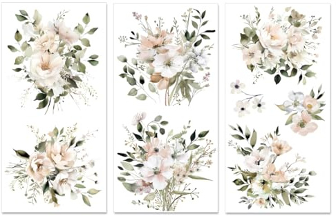 PLIGREAT 3 fogli strofinano sui trasferimenti per mobili e artigianato, fiori bianchi strofinano sugli adesivi di trasferimento per mobili in legno fai-da-te Decorazione del tavolo della porta