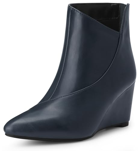 Allegra K Stivaletti da donna a punta con cerniera e tacco a zeppa, blu navy, 37 EU