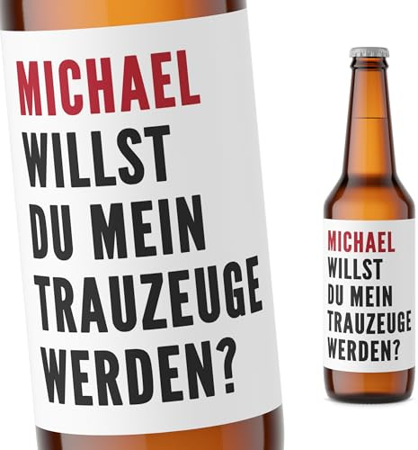 Trauzeuge fragen Mann Willst du mein Trauzeuge sein Bierflaschen Etikett personalisiert mit Namen Bier Geschenk Flaschenetikett selbstklebend Bieretiketten 2 Stück | 9x9 cm