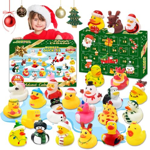Adventskalender Enten 2025 mit 24 Tage Weihnachten Countdown, Gummienten Rubber Duck Advent Calendar, Quietscheenten Adventskalender Badespielzeug Set Weihnachtskalender für Kinder Jungen und Mädchen