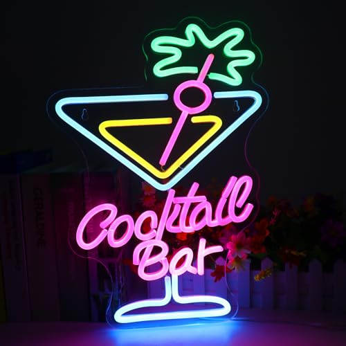 Lotvic Cocktail Bar Neon Schild, Neonschild Cocktail, Leuchtreklame Bar, CocktailNeon Licht, LED Neonlicht Zeichen, USB Powered Rosa Blau Grün Neonschild für Bars Club Nachtclub Store Party Sign Dekor