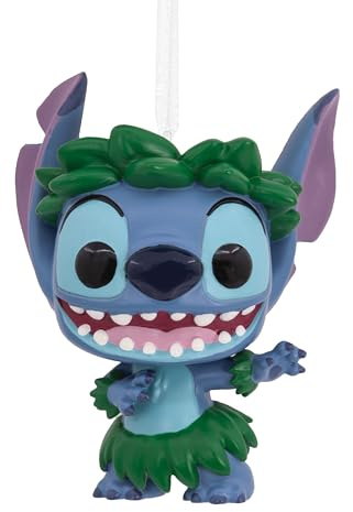 Hallmark Stitch Funko Pop Hanging Christmas Ornament, Disney Lilo & Stitch, Resin Tree Decoration, Blue, Grey | Blue and Grey, Christmas Tree Decoration, White Ribbon for Hanging, 7.6cm X 6.4cm X 4.4cm
