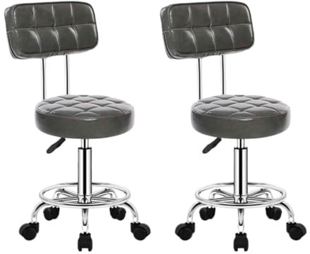 GTOULHH Bar Stühle Bar Stools 2 Stücke Barhocker Mit Rädern Swivel Bar Stühle Einstellbare Lift Hocker Swivel Hocker Weiche Leder Rückenlehne Bar Stuhl Barhocker Outdoor(Grey)