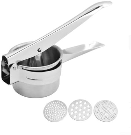 Schiacciapatate in acciaio inox, resistente, con 3 dischi intercambiabili