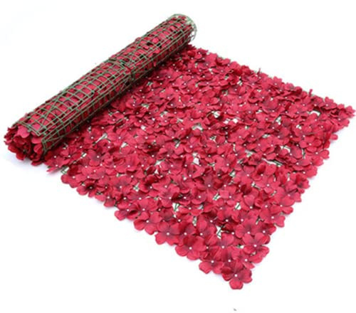 XMWOEIX Panneau Mural de haie de clôture de Lierre de Fleurs artificielles Plantes Balcon Cour Décoration de Jardin Rangée de Mariage Panneaux de clôtures décoratifs (Rouge, 50x100cm)