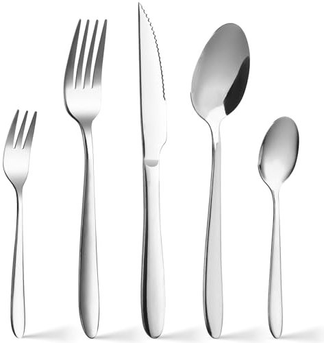 SWISON Set di posate per 12 persone 60 pezzi, Posate in acciaio inox, con cucchiaio forchetta e coltello, Argento lucido