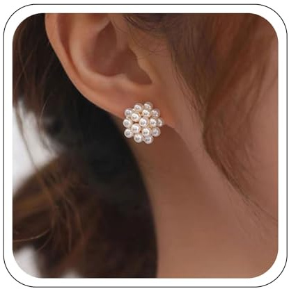 Yienate Boho Pearl Cluster Stud Earrings French Bouquet Ball Statement Bridal Jewelry for Women