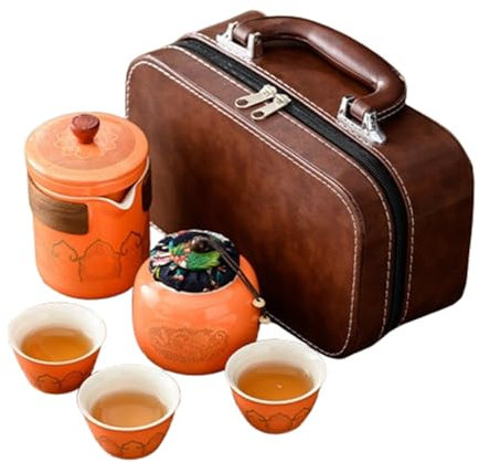 Set da Tè Set da tè da viaggio con fascino antico, leggero, di lusso, semplice, for auto, portatile, for esterni, tre tazze, articoli da tè, tazze da tè, contenitori for tè Set Da Tè Portatile(Oranje)