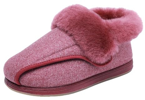 sekiueo Chaussons Larges Femmes Chaussures d'hiver pour Diabétiques Réglables Doublés De Fourrure À Enfiler L'intérieur Et L'extérieur pour Diabétiques pour Pieds Gonflés,Rose,39 EU