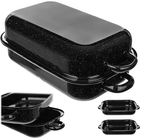 KADAX Emaille Bräter mit Deckel, 37.5 x 20 x 13 cm, Gänsebräter, Saftbräter emailliert, Schmortopf, Entenbräter backofengeeignet, Bratentopf, Fleischbräter