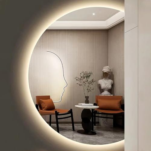 Mirocrafta Specchio a Corpo Intero Moderna a Mezzaluna, Specchio da Bagno LED Retroilluminato, Specchio Decorazione Domestica, con Luce a 3 Colori, Anti-nebbia e Antideflagrante, con Interruttore Inte