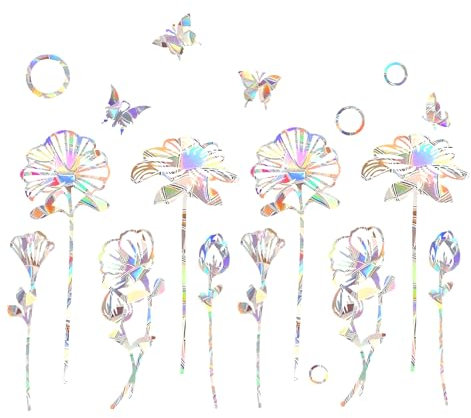 18er Set Prisma Fensteraufkleber, Regenbogen Folie Fenster Blumenförmige Fensterfolien Gegen Vogelschlag für Fenster mit Blumenmuster, Prismenaufkleber für Vogelschutz und Dekoration