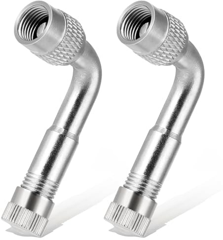 Psyqtsuary Tire Valve Extender, 2 Pcs 90 Degree Brass Valve Stem Extension Adaptor Metal Tire Valve Extension Universal for Passenger Cars, Bicycles, Motorcycles, RV, Trailers (Silver)