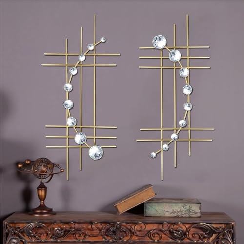 ZEXUIRU Bling-Metall-Wanddeko mit Schmuckkristallen, Wandaufhängung, Strass-Diamant, abstrakte Wandskulptur aus Eisen, Gold, 2er-Set