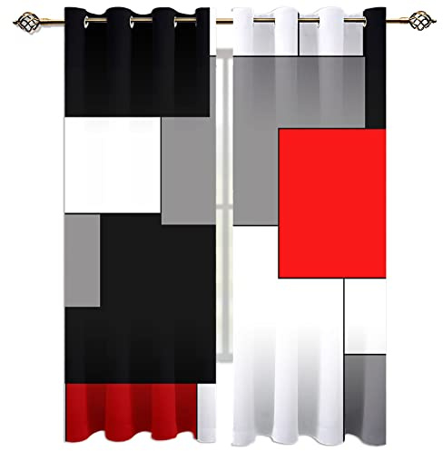Tende Oscuranti Bambini Per Interni Camera Da Letto Finestre 3D Puzzle A Blocchi Rosso Nero Bianco Grigio Motivo Tenda Oscurante Finestra Termica Isolante Con Occhielli Per Soggiorno 140X160Cm 2 Pa