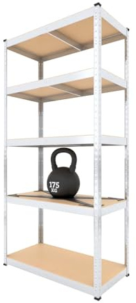 BAUSOKOL Metallregal 180x90x45 cm Verzinkt – 5 MDF Böden – Tragkraft 875kg – Lagerregal, Werkstattregal, Kellerregal, Schwerlastregal