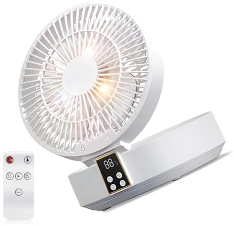 PEPWE Radiatori d'aria desktop USB con telecomando con funzione timer Batteria pieghevole da 4000 mAh Rotazione automatica a 120 ° Ventola a 3 velocità Ventilatore da tavolo oscillante con timer