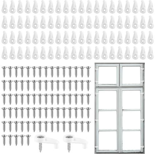 80pcs Storm Window Clips, Glass Door Holder with Metal Screws Screen Retainer Clips Fixing Hardware Kit Windproof Fasteners for Windows Doors Cabinets Panels (White)