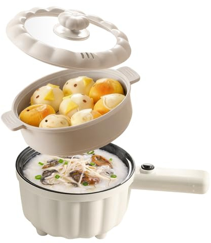 Elektrische Hot Pot Topf 2L Mit Dampfgarer, Elektrischer Hot Pot, Mini Antihaft Multikocher, Antihaft Mini Elektropfanne, Schneller Ramen Kocher Für Zuhause Büro Schlafsaal