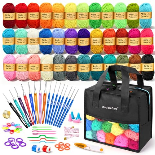 90Pcs Crochet Kit for Beginners Adults,1575 Yards 36 Colors Yarn for Crochet,54Pcs Crochets Accessories Set including Ergonomic Hooks for DIY Amigurumi,Scarves,Granny Squares,Gift for Christmas,Black