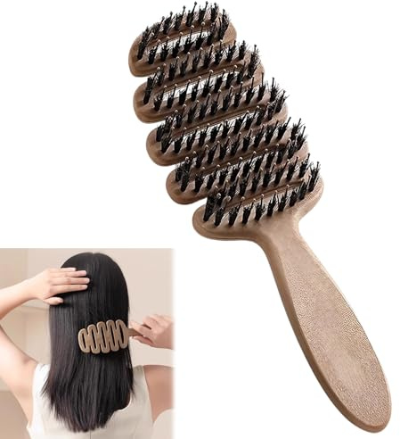 Braun Lockenbürste, Antistatischer Wildschweinborsten Bürste, Toupierbürste für Frauen und Männer, Locken Bürste zum Kämmen und Formen, Locken mit Zinken Definieren Stylingbürste, Lockige Haarbürste