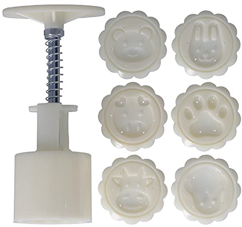 Molde para pastel de luna, herramienta para hornear con prensa manual, material ABS duradero, altura ajustable con 6 sellos redondos para postres, galletas, pasteles de luna