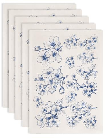 SUPERDANT 5 Stück Kirschblüten Unterglasur Transferfolien Für Keramik Sakura Blumen Töpferkeramik Transferpapier Keramik Abziehbilder DIY Bastelbedarf Überglasur Schmelzdekoration