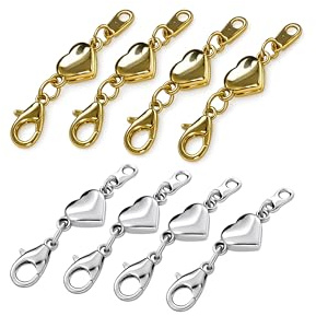 8PCS Armband Verschluss Magnetische Kettenverschluss, Gold Silber Herz Magnetische Verschlüsse für Armbänder Fußkettchen Ketten Verschlüsse zum Basteln DIY Schmuck Verschluss Zubehör