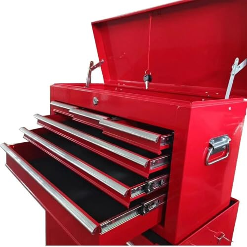Hawk Gear 8-Drawer Rolling Tool Chest Cabinet, Heavy-Duty Steel Storage Box with Wheels, Red/Black, 111.5 x 33 x 61.5 cm, Lockable Design with Pegboard