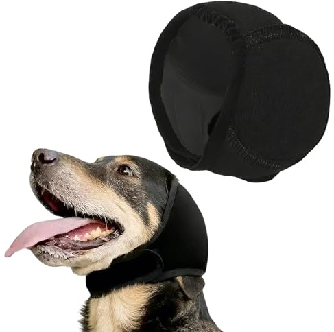 KERYBW Cuffie Antirumore per Cani,protezione impermeabile per le orecchie,Regolabili Fasce Cani Testa,fascia elastica con isolamento acustico per bloccare i rumori,calmare,fare il bagno(Nero L)