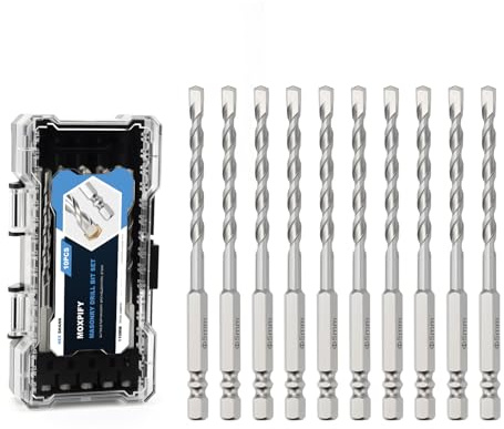 MOXPIFY 10pcs Concrete Drill Bits, 5mm x 110mm Masonry Drill Bit Set for Impact Drill/Driver, Hex Shank