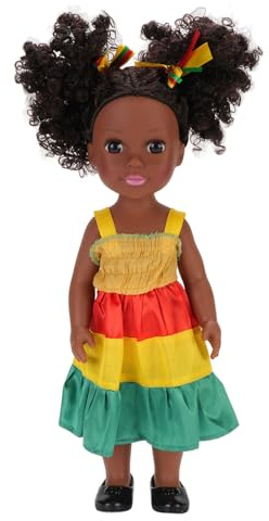 ZLXCAOB 14 Zoll Schwarzes Puppenspielzeug, Realistische Explosionshaarkleidung, Veränderbare, Entzückende Afrikanische Mädchenpuppe Für Kinder