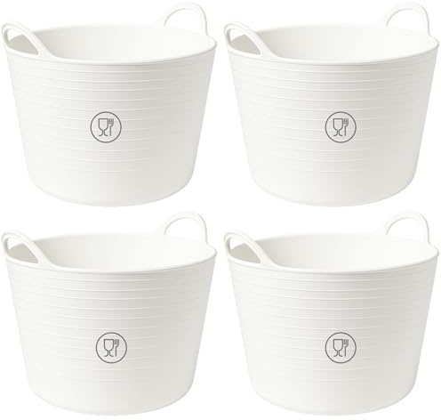 TUKA Pack de Capazos de Plástico 38 L – Profesional | Barreño, Cubo, Espuerta, Cubeta Resistente Multiusos para albañilería, jardinería, Agricultura y hogar (4, Blanco Alimentario)