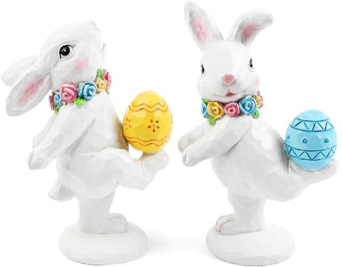 TaoQ C 2 pièces Figurines de Lapin de Pâques Blanches Statues en résine de Lapin de Pâques Figurine en résine de Lapin de Printemps pour Printemps Maison Ferme Table Centerpieces Décoration